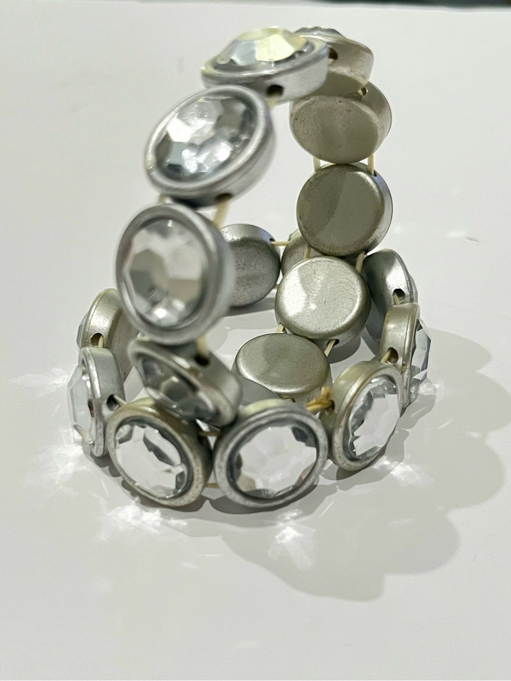 Crystal Disc Stretch Bracelet - Clear Crystal on Silver set $12 - Picture 5 of 6